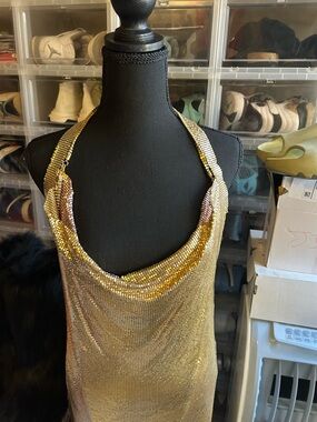 Gold Chainmail Halter Party Dress